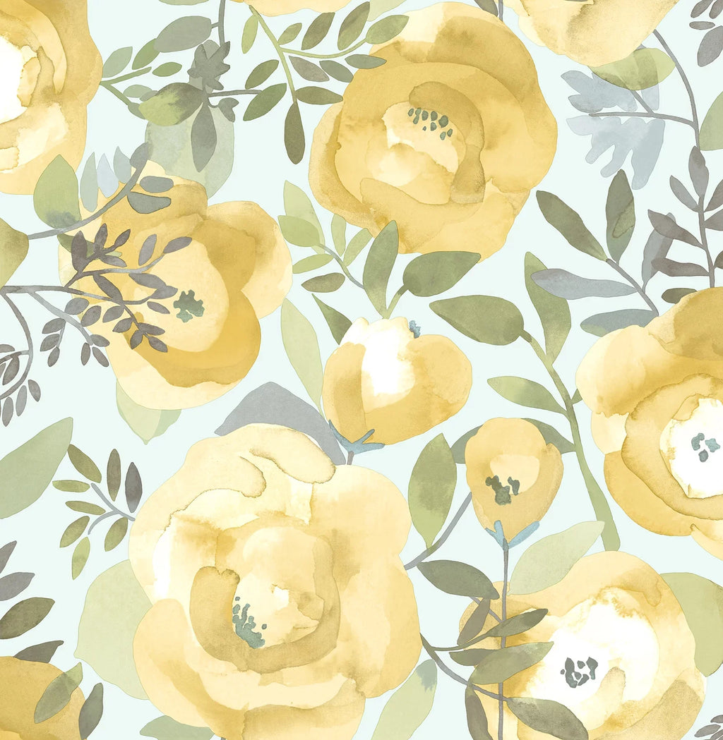 ft.. NuWallpaper Peachy Keen Yellow Vinyl Peel And Stick Wallpaper, 216-in by 20.5-in, 30.75 sq