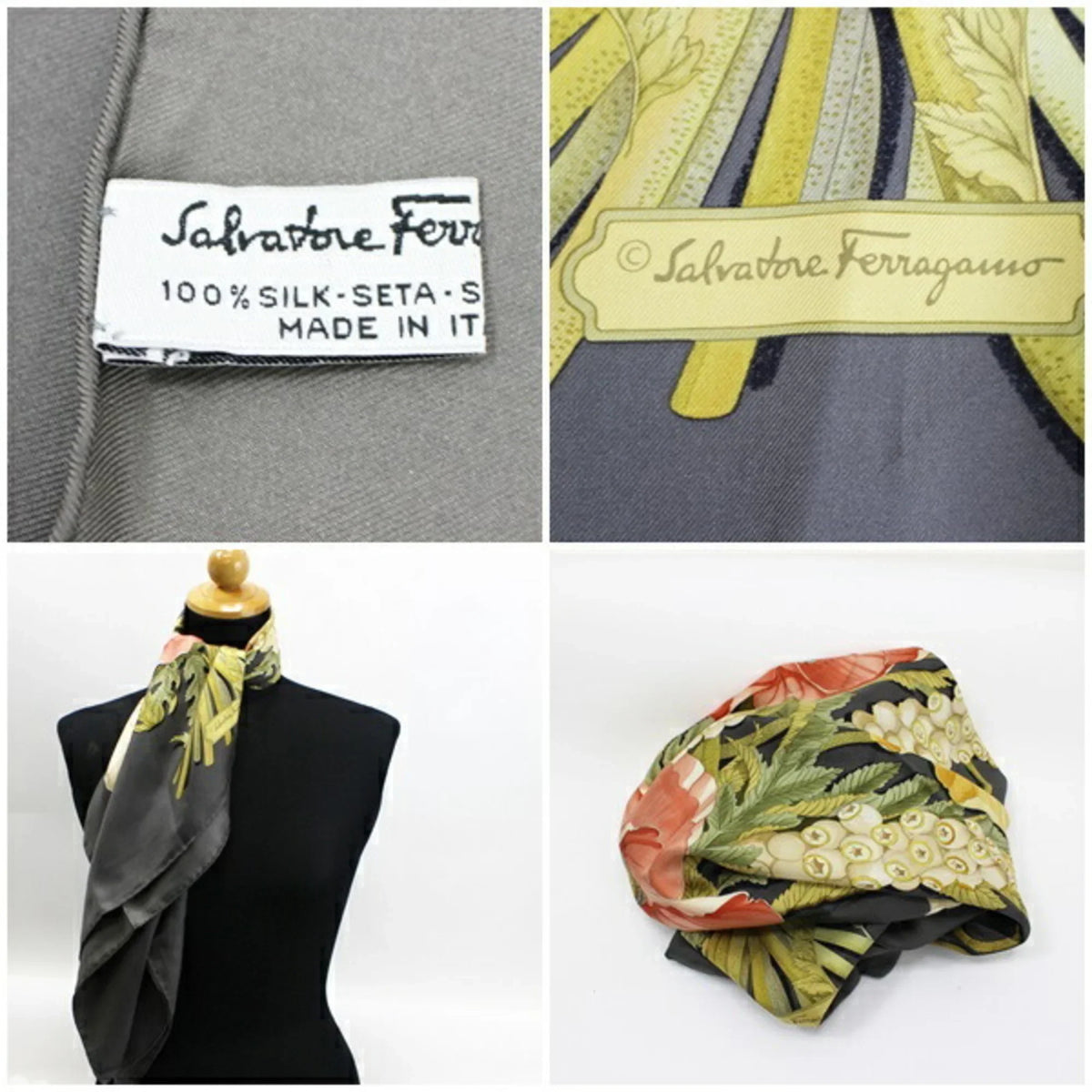 Pre-Owned Salvatore Ferragamo Silk Scarf Muffler Gray SALVATORE FERRAGAMO Women's (Like New)