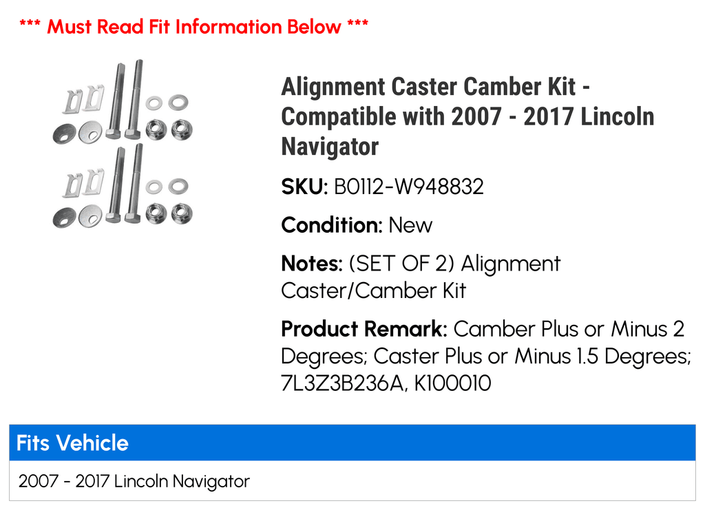 Alignment Caster Camber Kit - appropriate with 2007 - 2017 Lincoln Navigator 2008 2009 2010 2011 2012 2013 2014 2015 2016
