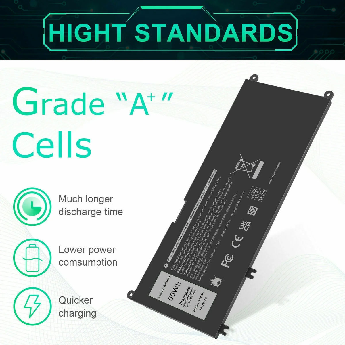 For  Latitude 3580 3590 Inspiron 7779 7786 Laptop 56Wh 4-Cell Battery 33YDH