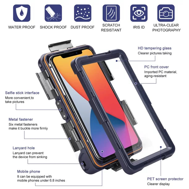 UrbanX Professional [15m/50ft] Swimming Diving Surfing Snorkeling Photo Video Waterproof Protective Case Underwater Housing for ZTE Axon 7 And all Phones Up to 6.9 Inch LCD with Lanyard