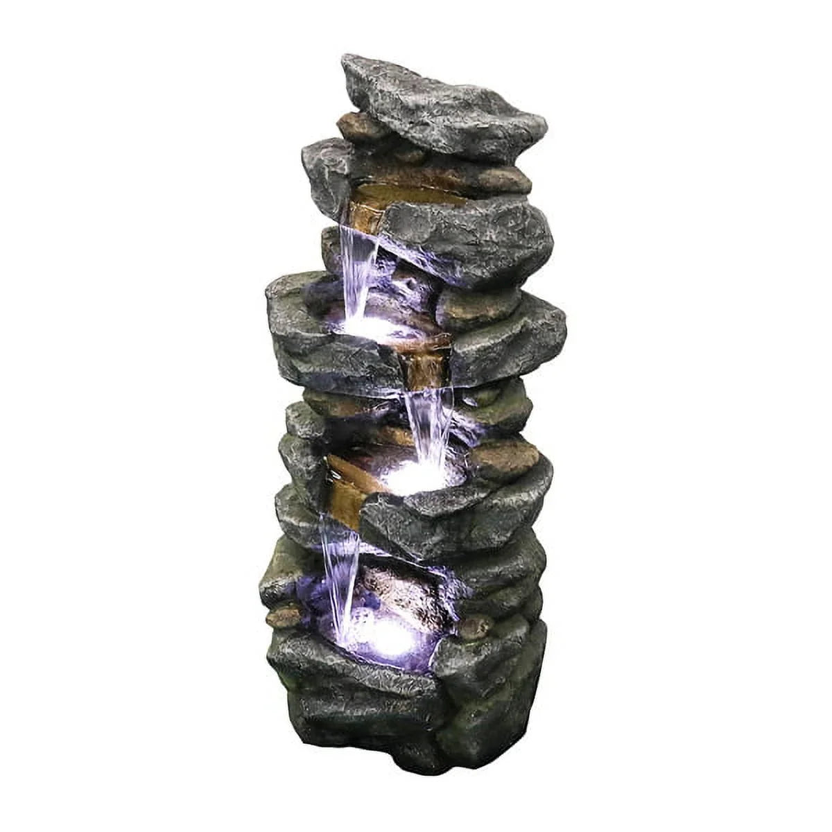 Fithood 40inches High Stacked Simulated Rock moisture Fountain with LED Lights