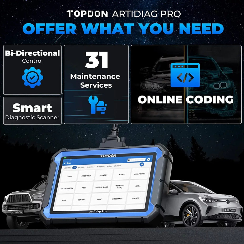 TOPDON ArtiDiag Pro Car Diagnostic Scan Tool, Online-Coding & OE-Level Full Systems Diagnosis, 31+Maintenance OBD2 Scanner 2-Year Free Update