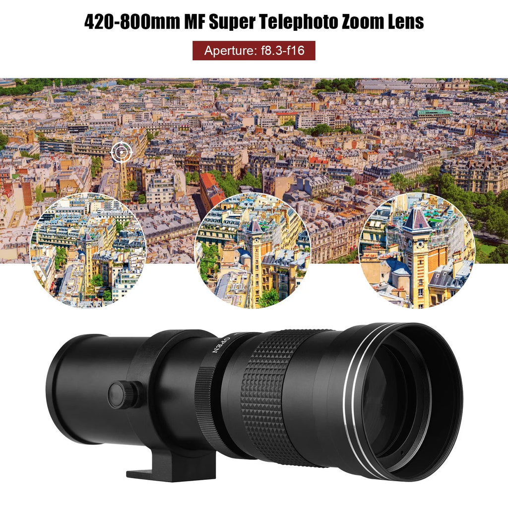 Suzicca Camera MF Super Telephoto Zoom Lens F/8.3-16 420-800mm T Mount with Adapter Ring Universal 1/4 Thread Replacement for  EF-Mount Cameras 80D 77D 70D 60D 60Da 50D 7D 6D 5D T7i T7s T6s T6