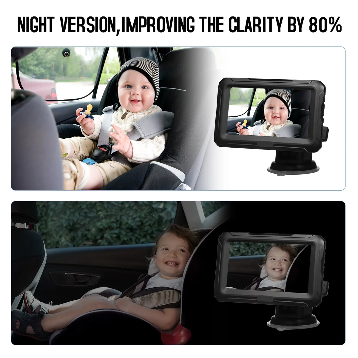 Baby Car Mirror - 1080P Baby Monitor Camera with 4.3’’ IPS Screen, Night Vision, Adjustable Wide View Angle for Infants, Kids, and Pets