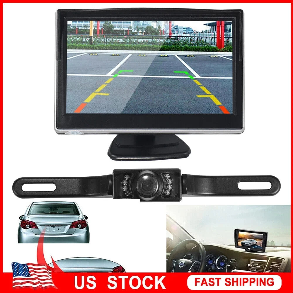 KingFurt  Car Night Vision Backup Camera Kit 5" Wireless Monitor HD Rear View Waterproof