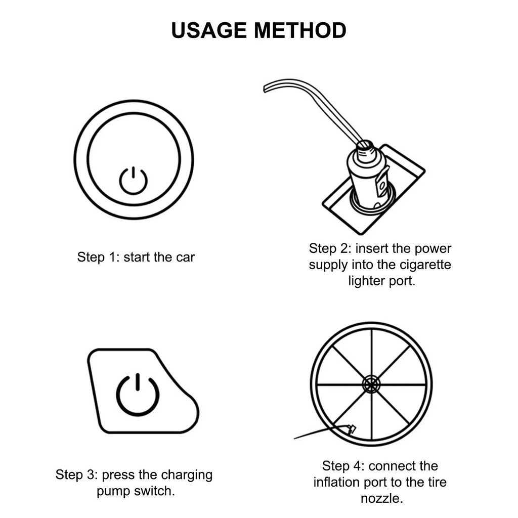 Jahy2Tech Black Portable Air Compressor 12V Electric Pump Quick Inflation 280W Roadside Assistance