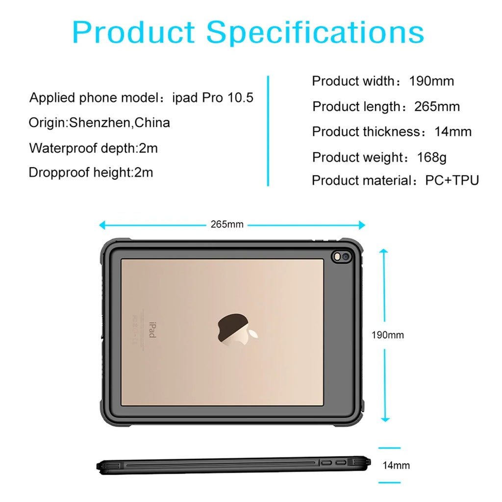 UUCOVERS iPad Air 3 Case 2019 Waterproof, iPad Pro 10.5 Case Rugged Full Body Protective Transparent wrap with Built in Screen Protector Shockproof Case for iPad Air 3 2019/ iPad Pro 10.5 2017,Black