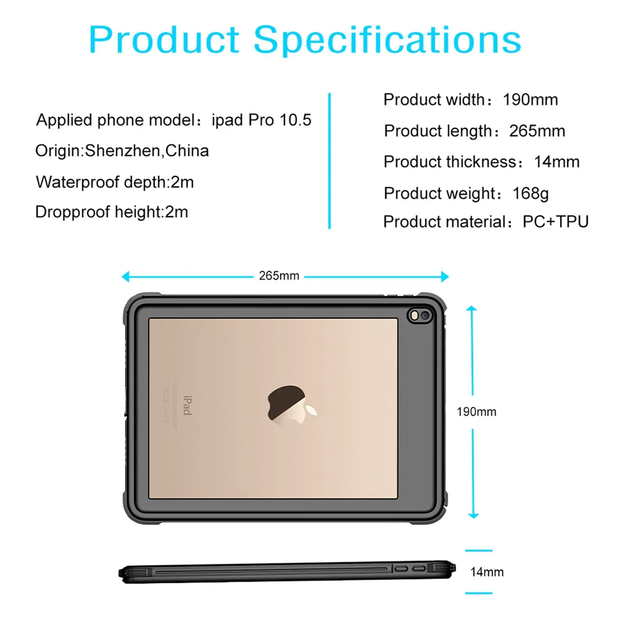 UUCOVERS iPad Air 3 Case 2019 Waterproof, iPad Pro 10.5 Case Rugged Full Body Protective Transparent wrap with Built in Screen Protector Shockproof Case for iPad Air 3 2019/ iPad Pro 10.5 2017,Black