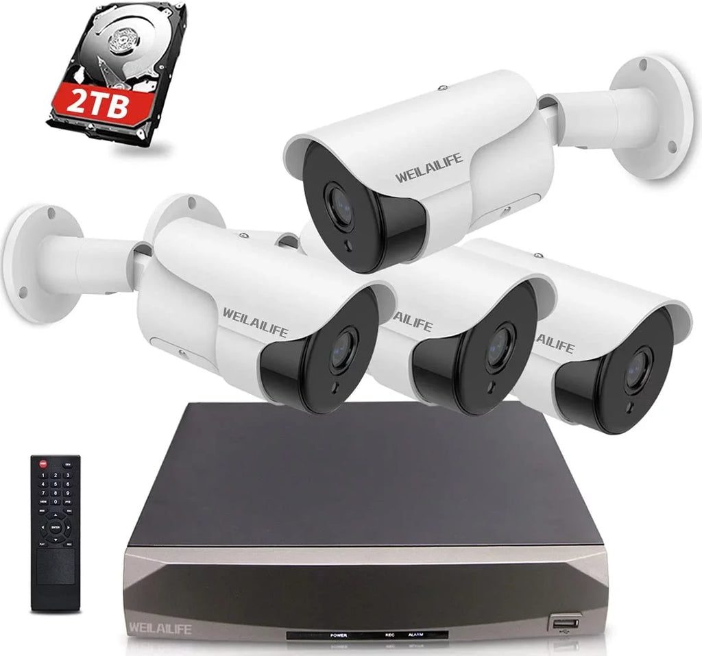 【5.0MP Two Way Audio】 PoE Security Camera System, 4pcs 5MP IP66 Waterproof Security Cameras, 8 Channel NVR Recorder with 2TB HDD, 24/7 Video Complete Surveillance Systems for Outdoor/Indoor Use