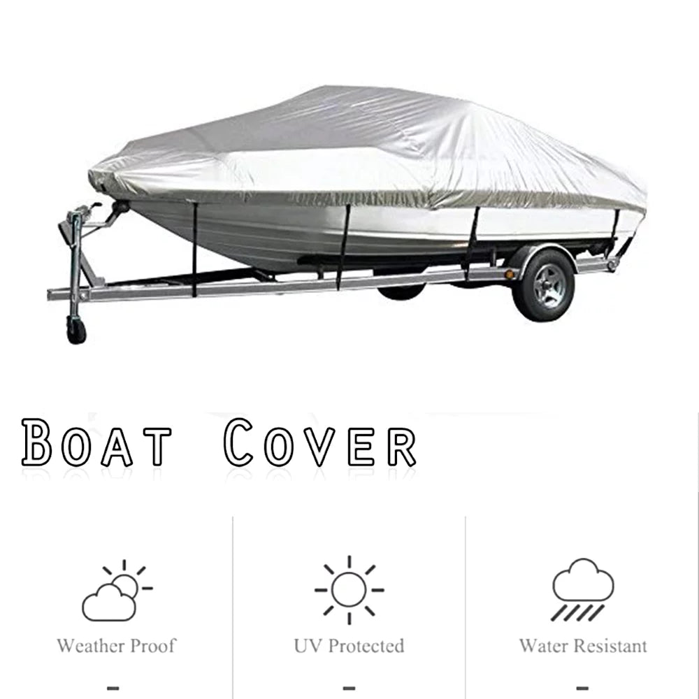 ship protector Yacht  Protection Waterproof Heavy Duty Silver Reflective 300D Oxford Fabric Anti-smashing Durable and Tear Proof Fits V-HULL TRI-HULL Runabouts and Bass Boats 11-13FT