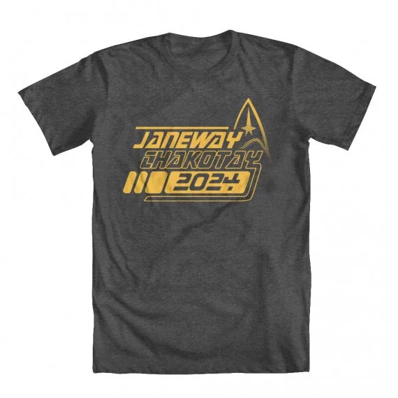 GEEK TEEZ Janeway Chakotay 2024 Original Artwork Inspired by Star Trek Men's T-shirt Charcoal X-Large
