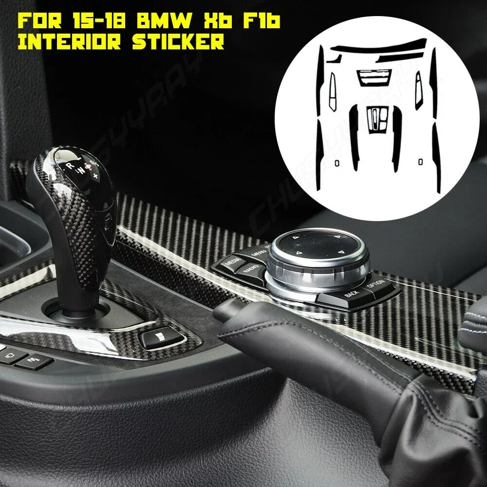 For  X6 F16 2015 2016 2017 2018 Black Interior wrap Trim  5D Carbon Fiber （For left-hand drive vehicles）