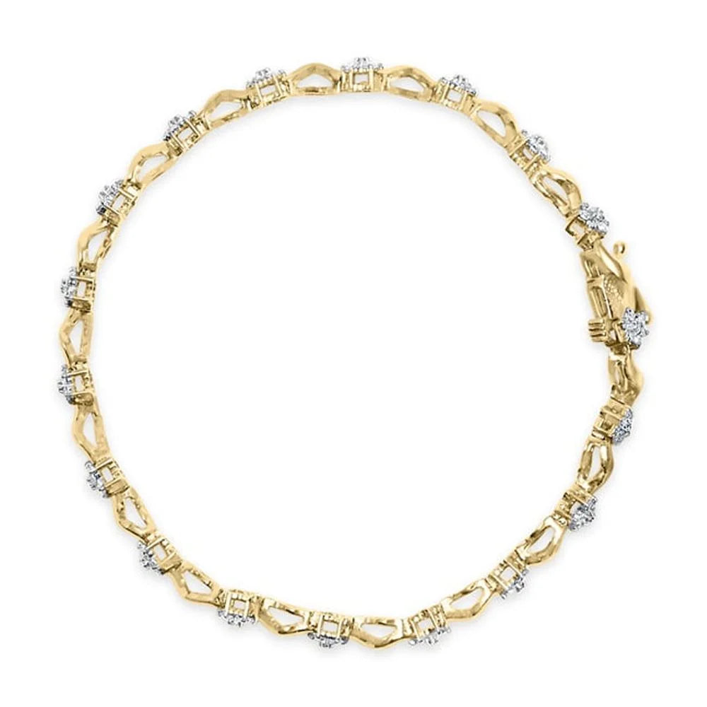 Haus of Brilliance 10k Yellow Gold 1.00 Cttw Womens Round Cut Diamond Floral S-Link 7.50" Box Clasp Prong Bracelet (I-J Color, I2-I3 Clarity)