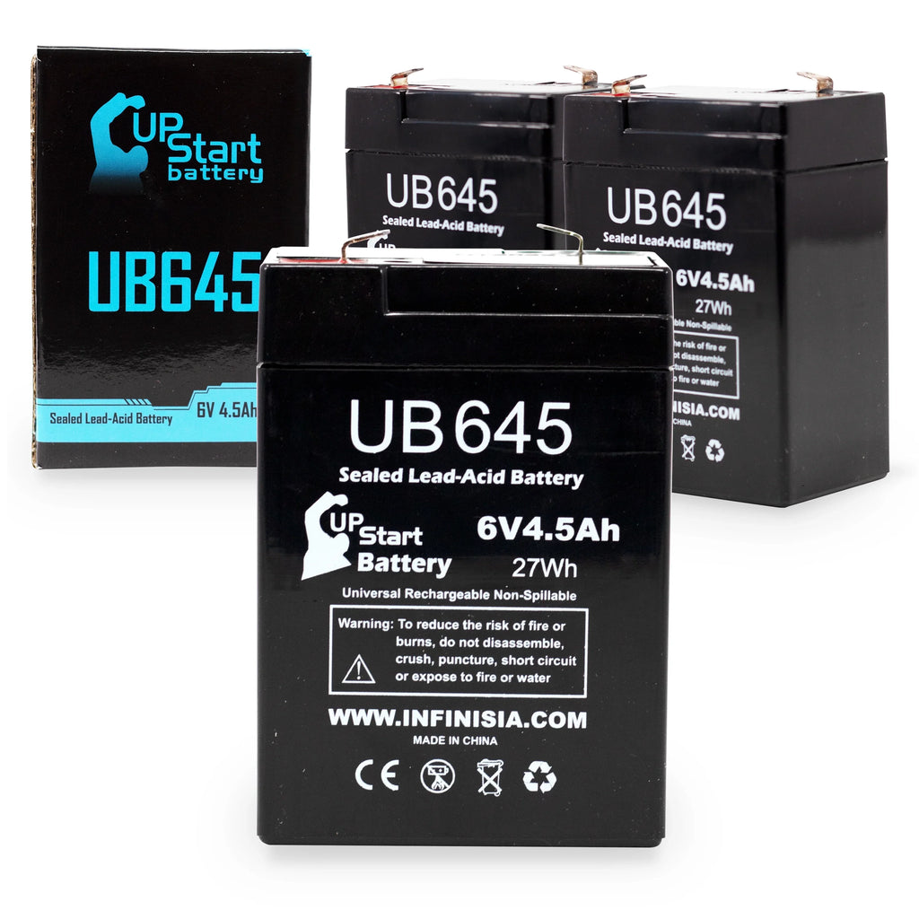 3x Pack - matching Tripp Lite BCPRO 850 Battery - Replacement UB645 Universal Sealed Lead Acid Battery (6V, 4.5Ah, 4500mAh, F1 Terminal, AGM, SLA) - Includes 6 F1 to F2 Terminal Adapters