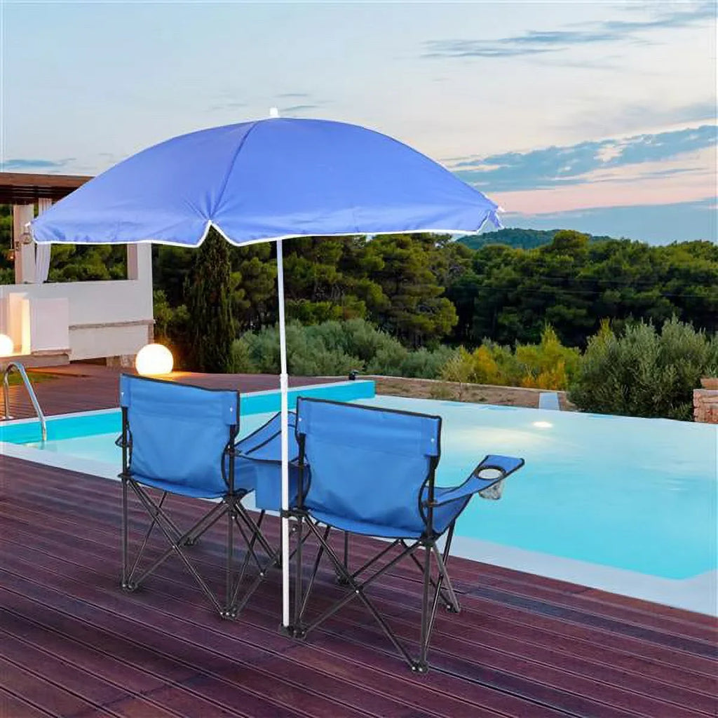 SYTHERS Double Outdoor Folding Beach Chair, High Strength Camping Chair with Mini Table Beverage Holder Carrying Bag, for Beach Patio Pool Park Outdoor Portable Camping Chair, Blue