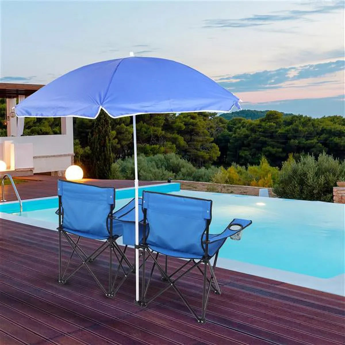SYTHERS Double Outdoor Folding Beach Chair, High Strength Camping Chair with Mini Table Beverage Holder Carrying Bag, for Beach Patio Pool Park Outdoor Portable Camping Chair, Blue