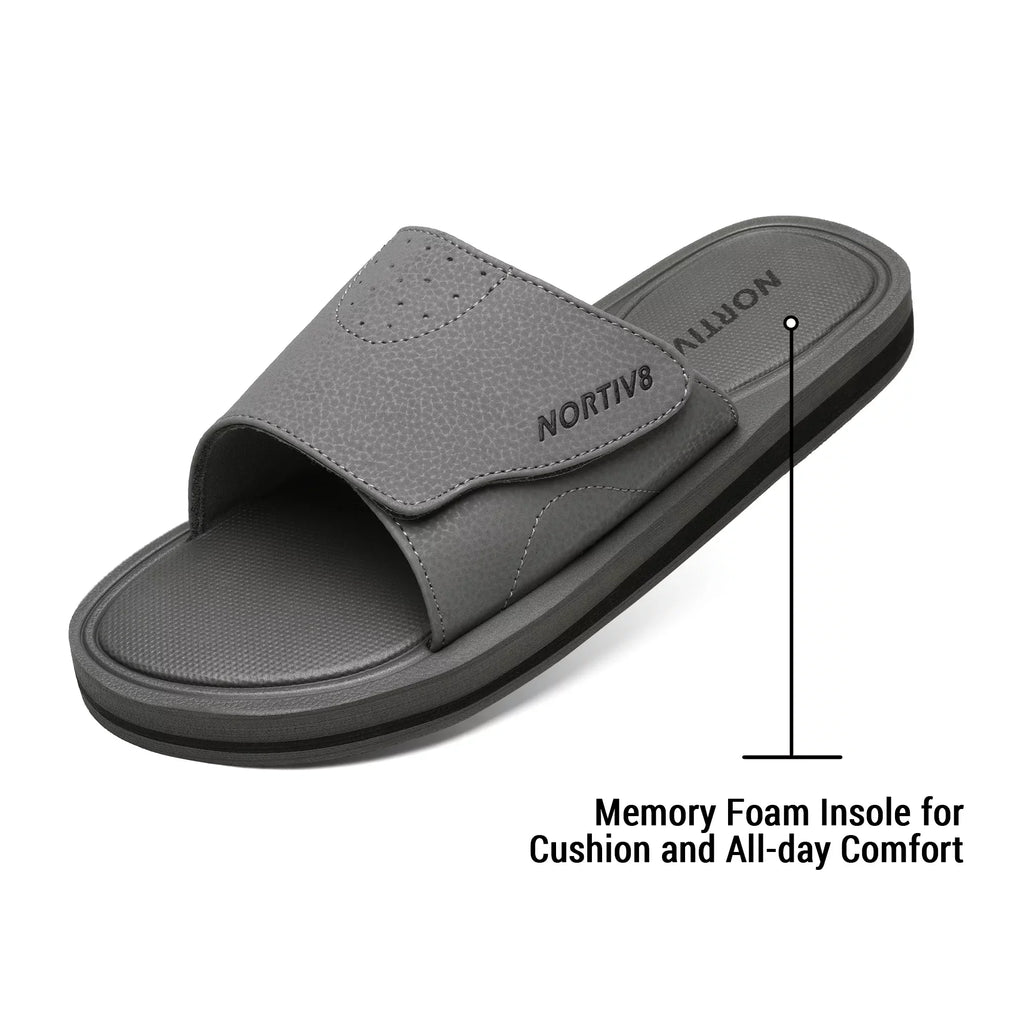 Nortiv8 Men's Memory Foam Adjustable Slide Sandals Comfort Lightweight Summer Beach Sandals Shoes FUSION GREY Size 11