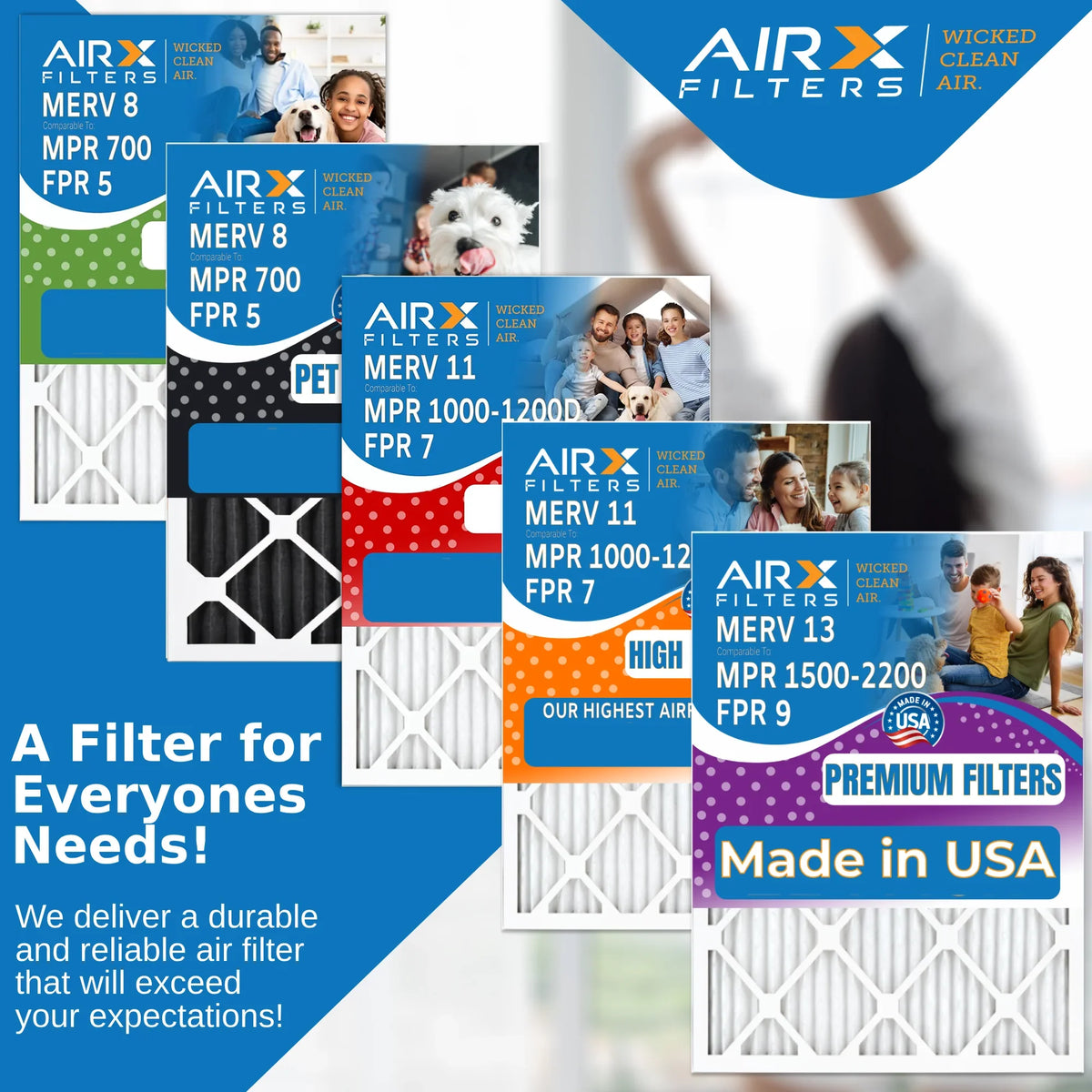 20x25x5 Air Filter MERV 8 Comparable to MPR 700 & FPR 5 suitable with Honeywell FC100A1037 Replacement Filter 2 Pack by AIRX FILTERS WICKED CLEAN AIR.
