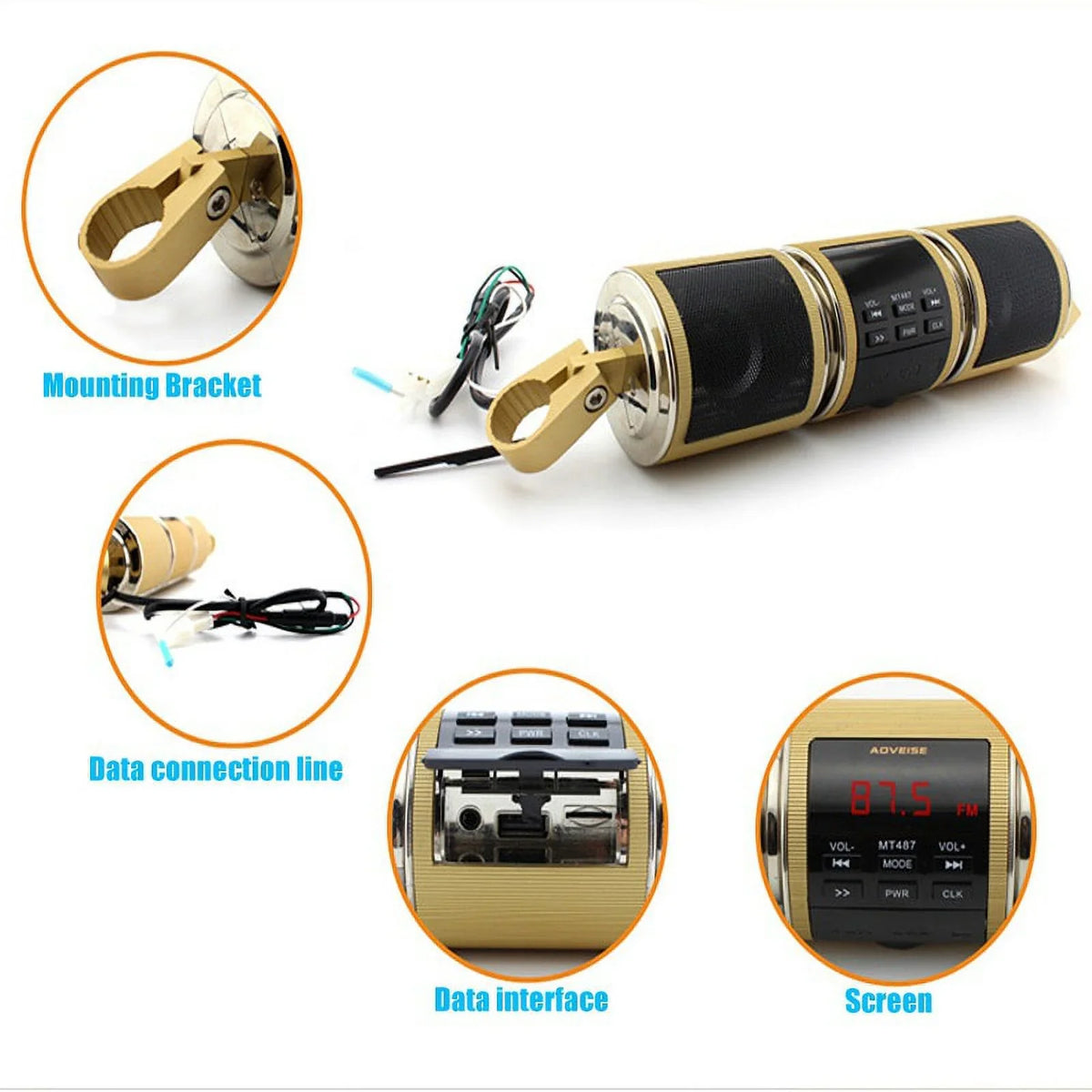 Motorcycle Bluetooth V2.1+ EDR Audio Speaker Waterproof impervious Motorbike Stereo FM Radio USB TF Card MP3 Player