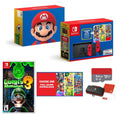 New Nintendo Switch Mario Bundle with Red Joy-Con - Bundle with Luigi's Mansion 3  & Choose One of Three Download Mario Games - 64GB Micro SD - Switch Carrying Case