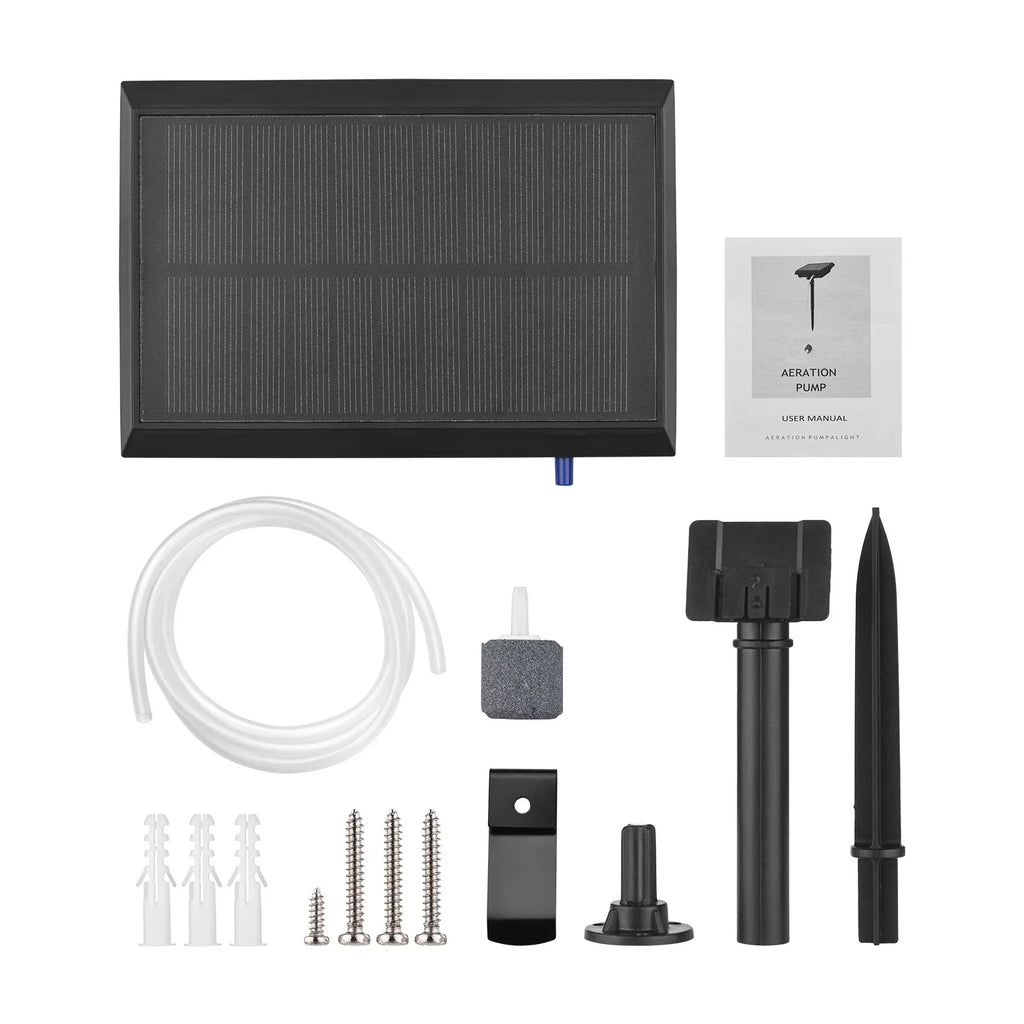 moobody 5.5V 1.5W Solar Air Pump Fish Tank Oxygenator with Aquarium Pipe & Air Bubble Stone Pond Oxygen Pump Aerator Rechargeable for Fishing Fish Tranportation Small Ponds Pools liquid Circulation