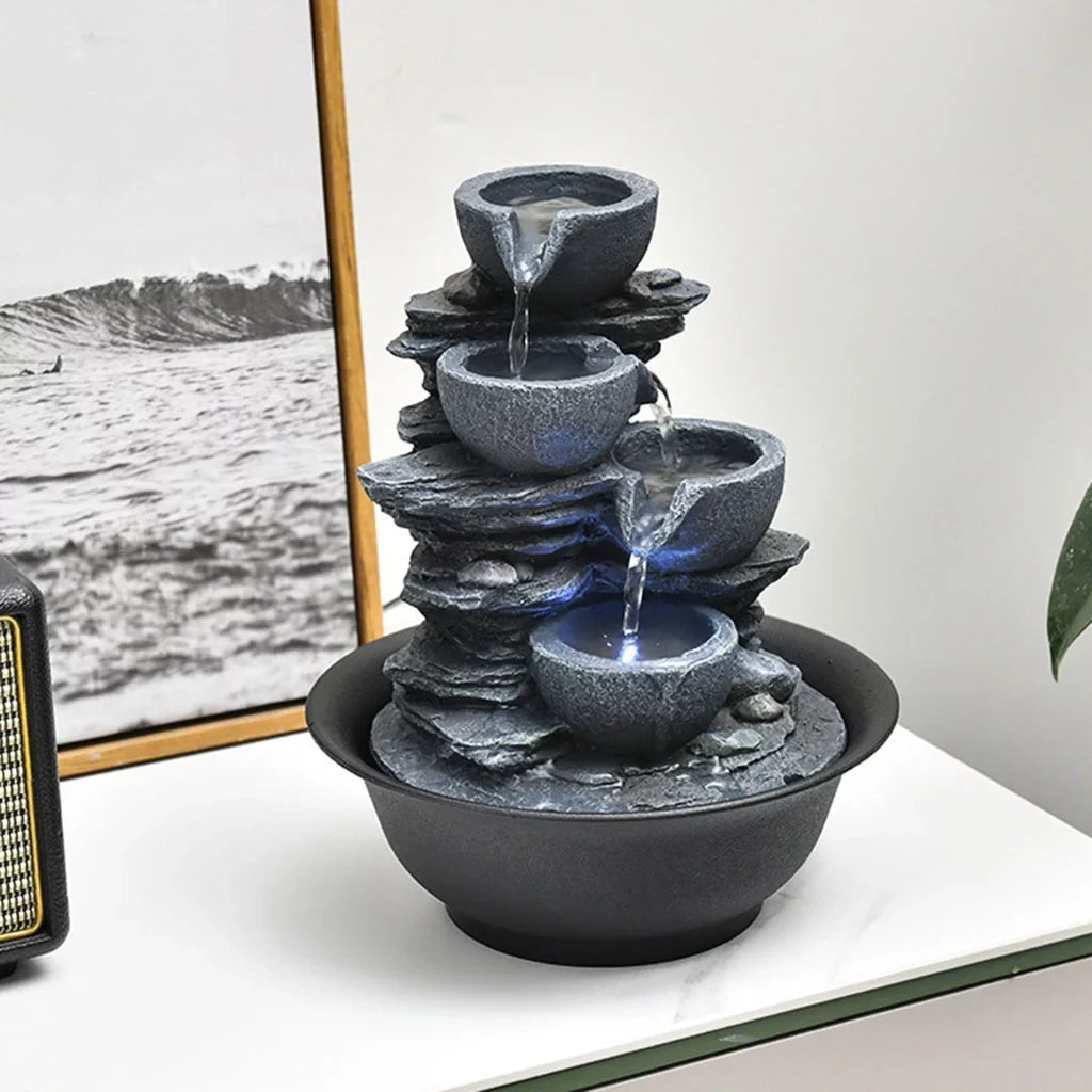 Tabletop moisture Fountain with s Feng Shui Outdoor Waterfall Landscape Home Bedroom , E