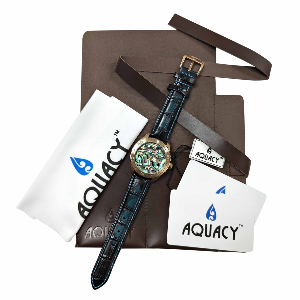 Aquacy Bronze CuSn8 Abalone Automatic Diver Watch BR.AB.8215.L - Screw Down 316L Stainless Case Back - 200M liquid Resistance - 40 Hours Approx Power Reserve Dive Swimming Wrist Watches For Men