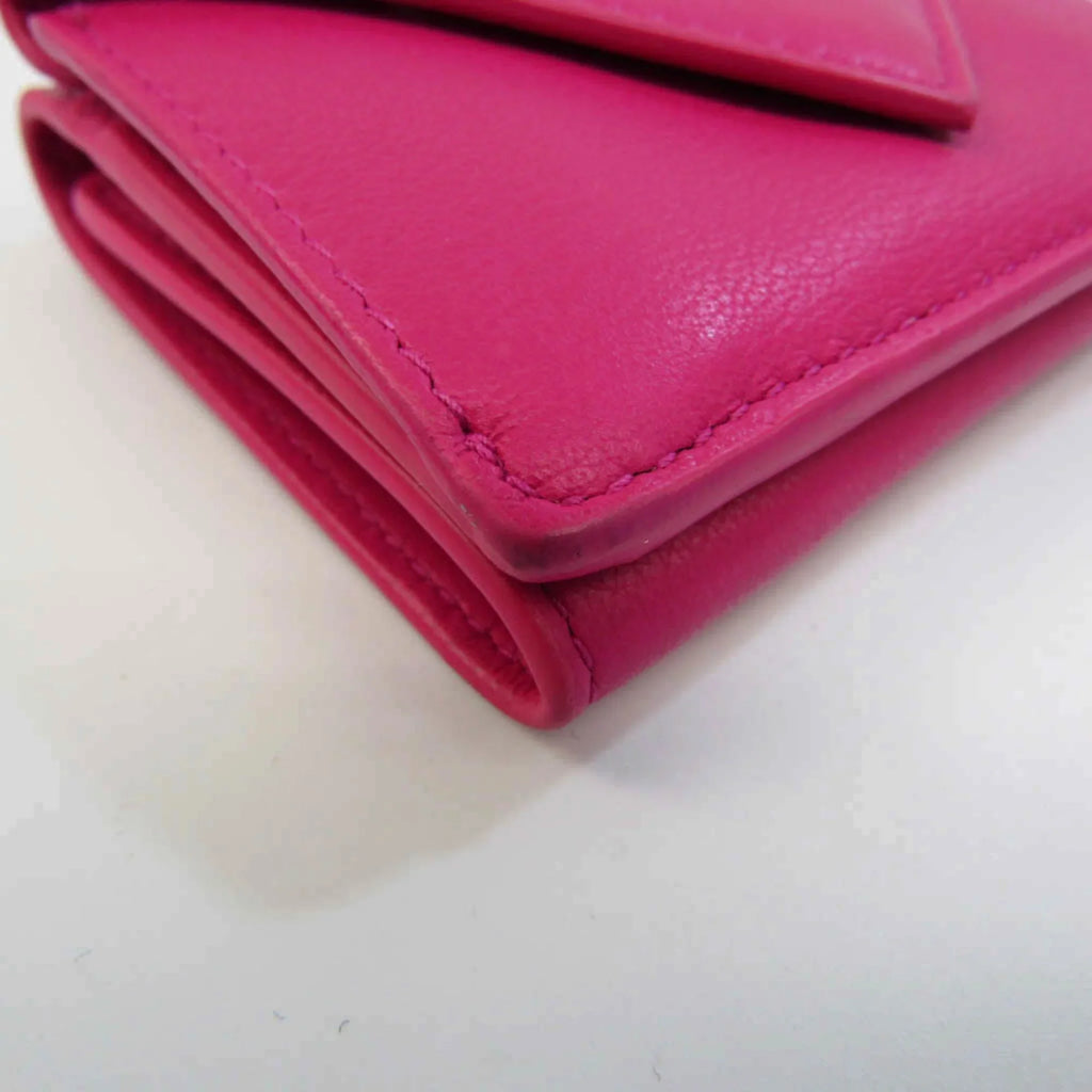 Pre-Owned Balenciaga Paper Mini Wallet 391446 Women's Leather Wallet (tri-fold) Pink (Good)