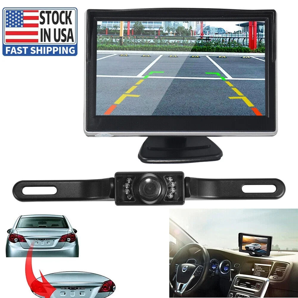 KingFurt  Car Night Vision Backup Camera Kit 5" Wireless Monitor HD Rear View Waterproof