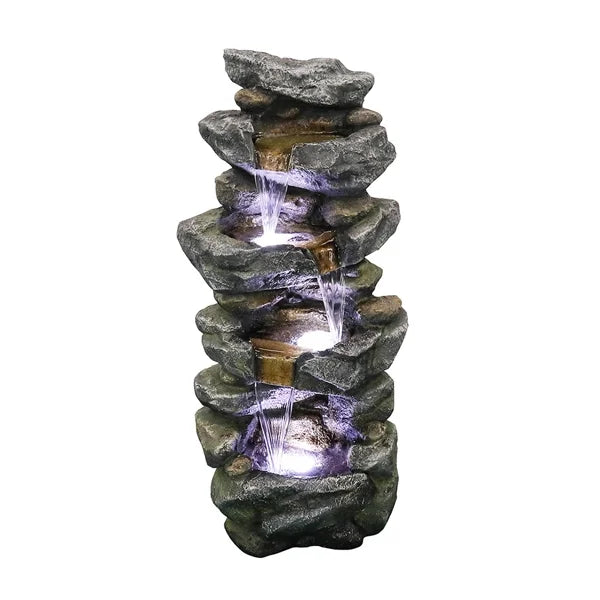 Fithood 40inches High Stacked Simulated Rock moisture Fountain with LED Lights