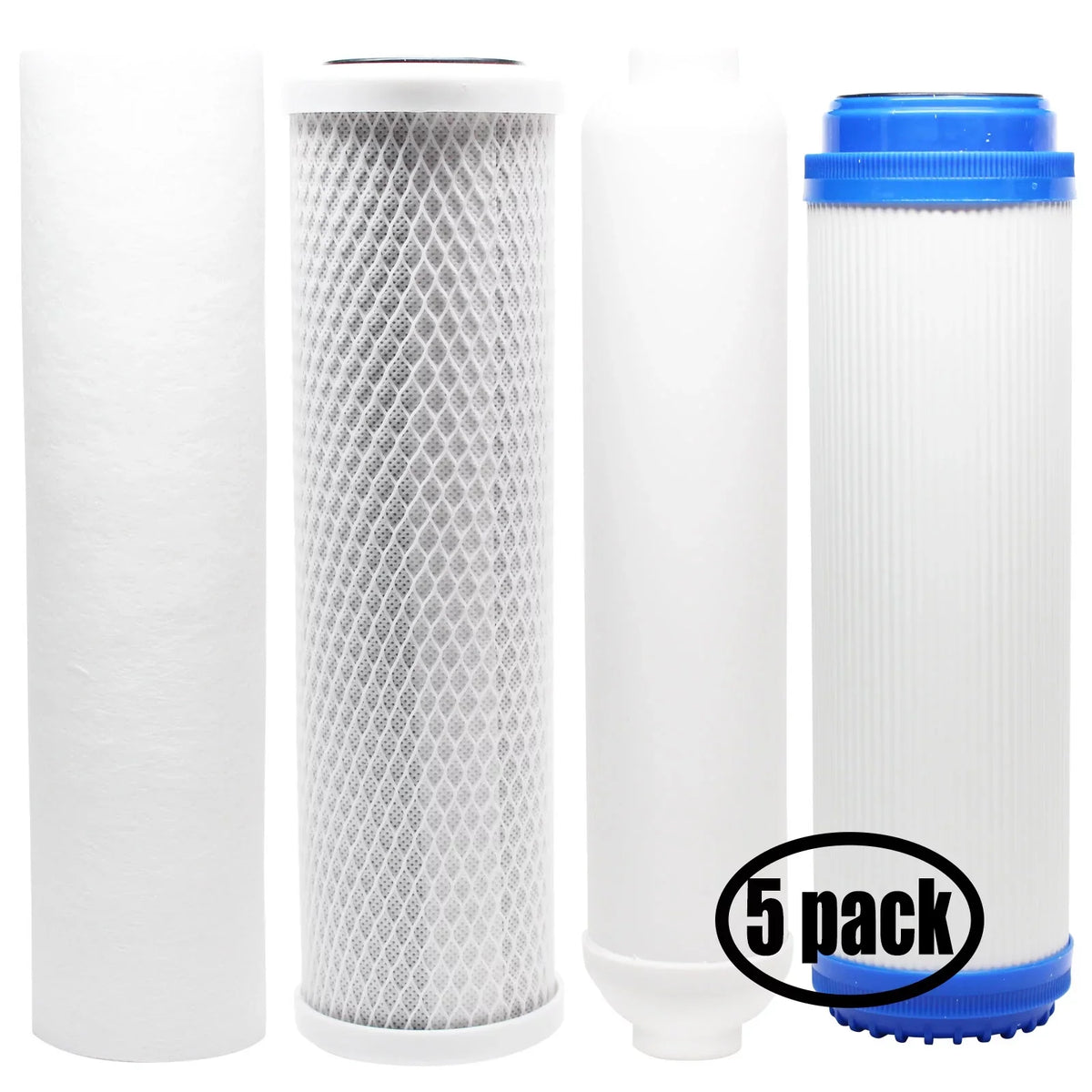5-Pack appropriate with Filter Kit for iSpring RCC1P RO System - Includes Carbon Block Filter, PP Sediment Filter, GAC Filter & Inline Filter Cartridge - Denali Pure Brand
