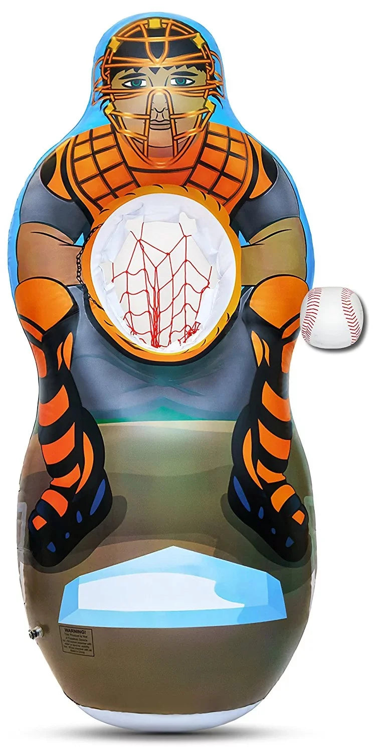 Inflatable Two Sided Football & Baseball Target Set - Includes One Inflatable 5 Foot Tall Target (Football Player on one side and Baseball Catcher on 2nd Side), a Soft Mini Football and Mini Baseball