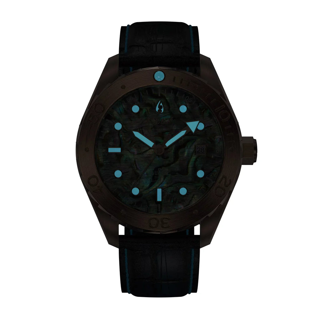 Aquacy Bronze CuSn8 Abalone Automatic Diver Watch BR.AB.8215.L - Screw Down 316L Stainless Case Back - 200M liquid Resistance - 40 Hours Approx Power Reserve Dive Swimming Wrist Watches For Men