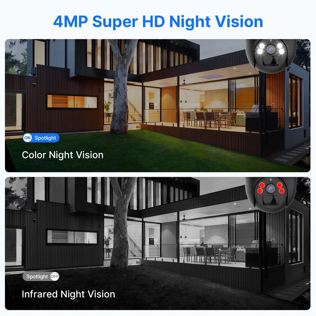Hiseeu Rechargeable Battery 2K/3MP Solar Wireless Security Camera,360 View Pan/Tilt,8X digital zoom,2-Way Audio,Color Night Vision,Spotlights,SD Card Slot,Smart AI Detection