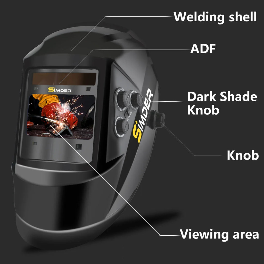 SSimder Auto Darkening True Color Solar Power Large Viewing Screen Welding Helmet RLM-800 , 4 Arc Sensor Wide Shade 4/5-9/9-13 for TIG MIG Arc Weld Grinding Welder Mask