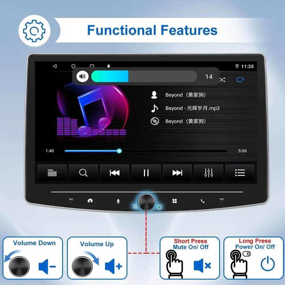 Single 1 Din 10 Inch Touch Screen Car Stereo Radio with  Carplay Android Auto Mirror Link HD Multimedia Player Bluetooth USB FM Audio Receiver USB including AHD Reversing Camera