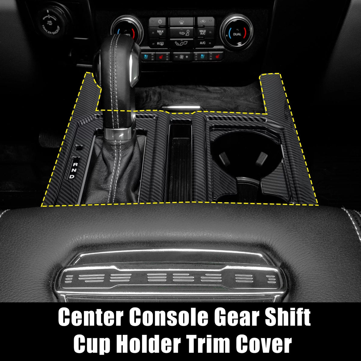 Carbon Fiber Pattern Car Center Console Gear Shift Cup Holder Trim shield for  F-150 2015 2016 2017 2018 2019 Black