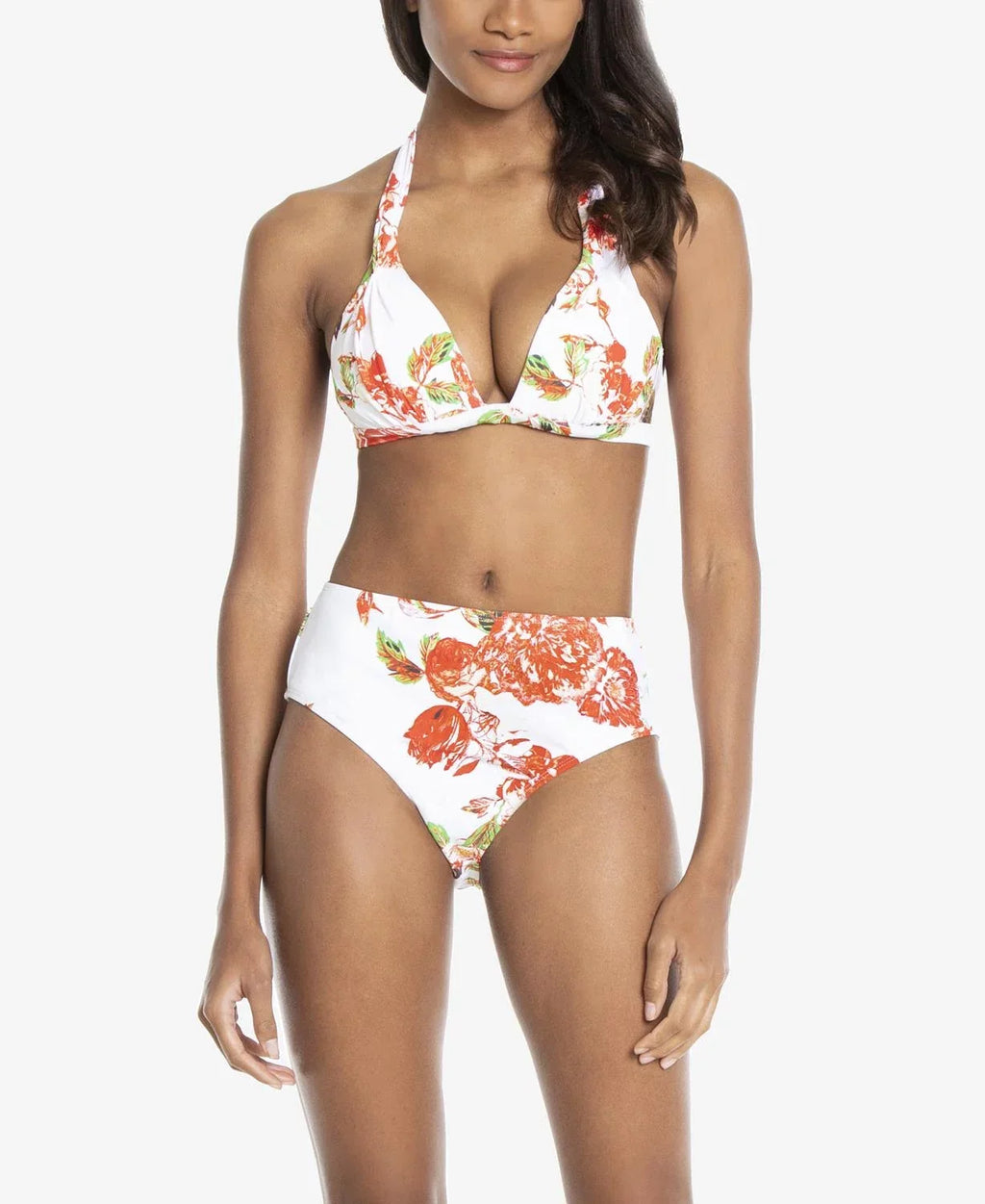 Rachel Roy WHITE FLORAL Halter Bikini Swim Top, US Medium