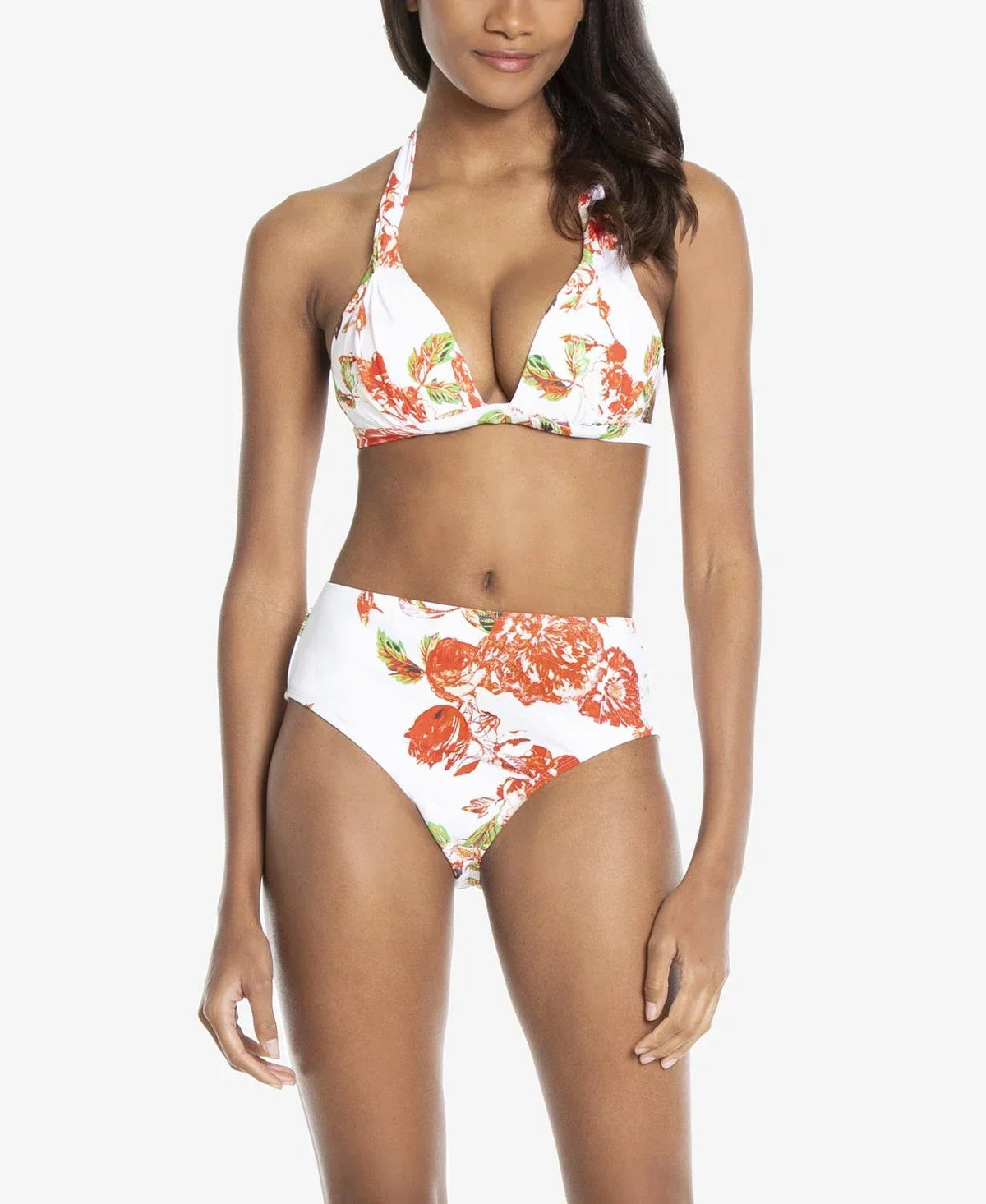 Rachel Roy WHITE FLORAL Halter Bikini Swim Top, US Medium