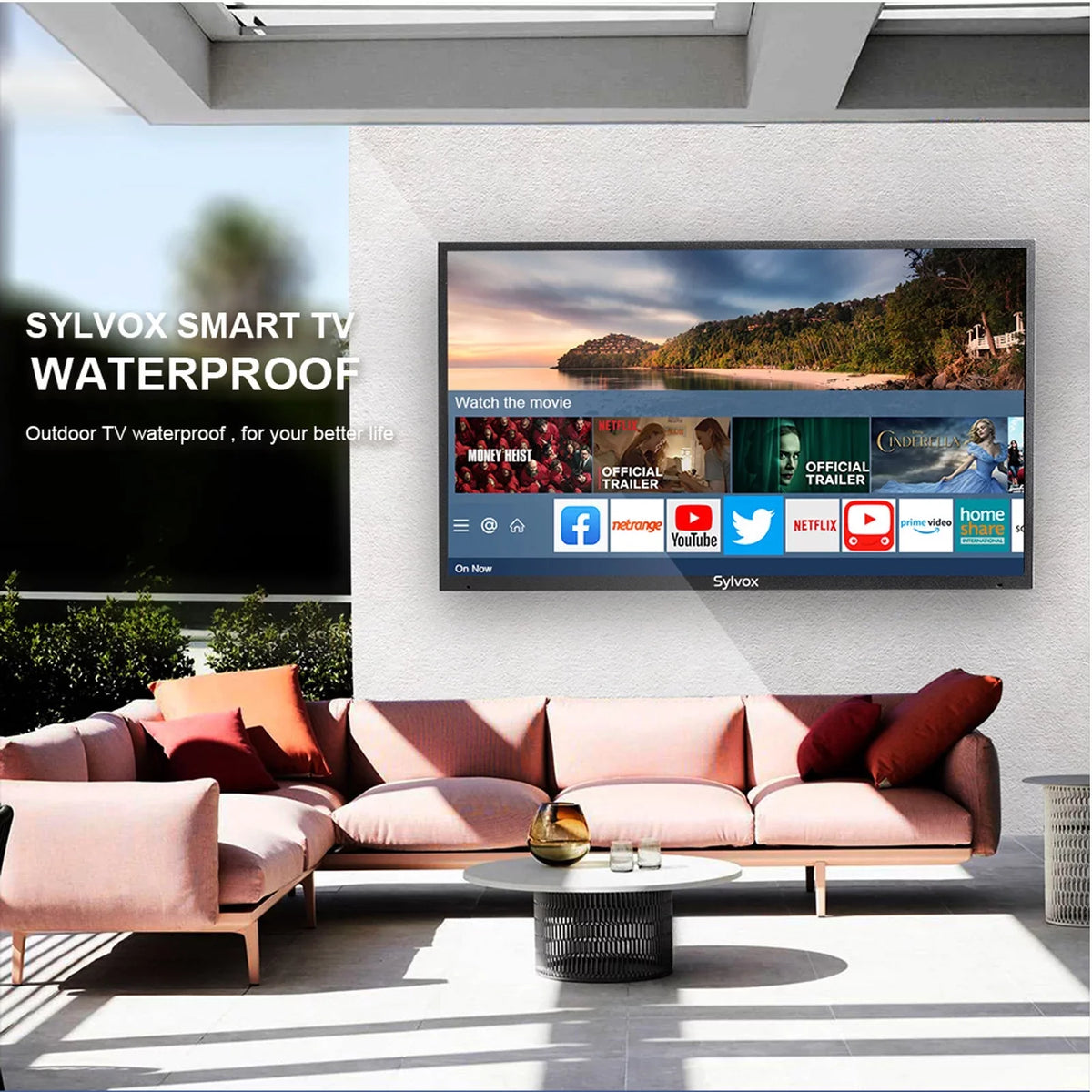 SYLVOX 43" Full Sun Outdoor TV, 2000 Nits 4K UHD Smart TV with IP55 Waterproof (Pool Series)