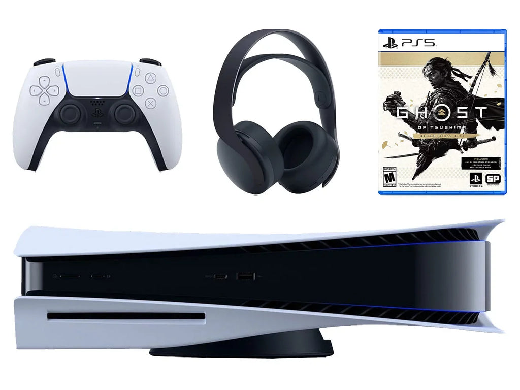 Playstation 5 Disc Version Console with Black PULSE 3D Wireless Gaming Headset and Ghost of Tsushima Director's Cut