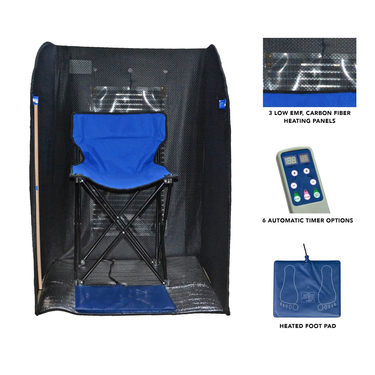 Heat Wave Rejuvenator Portable Personal Sauna with FAR Infrared Carbon Panels, Heated Floor Pad, Canvas Chair