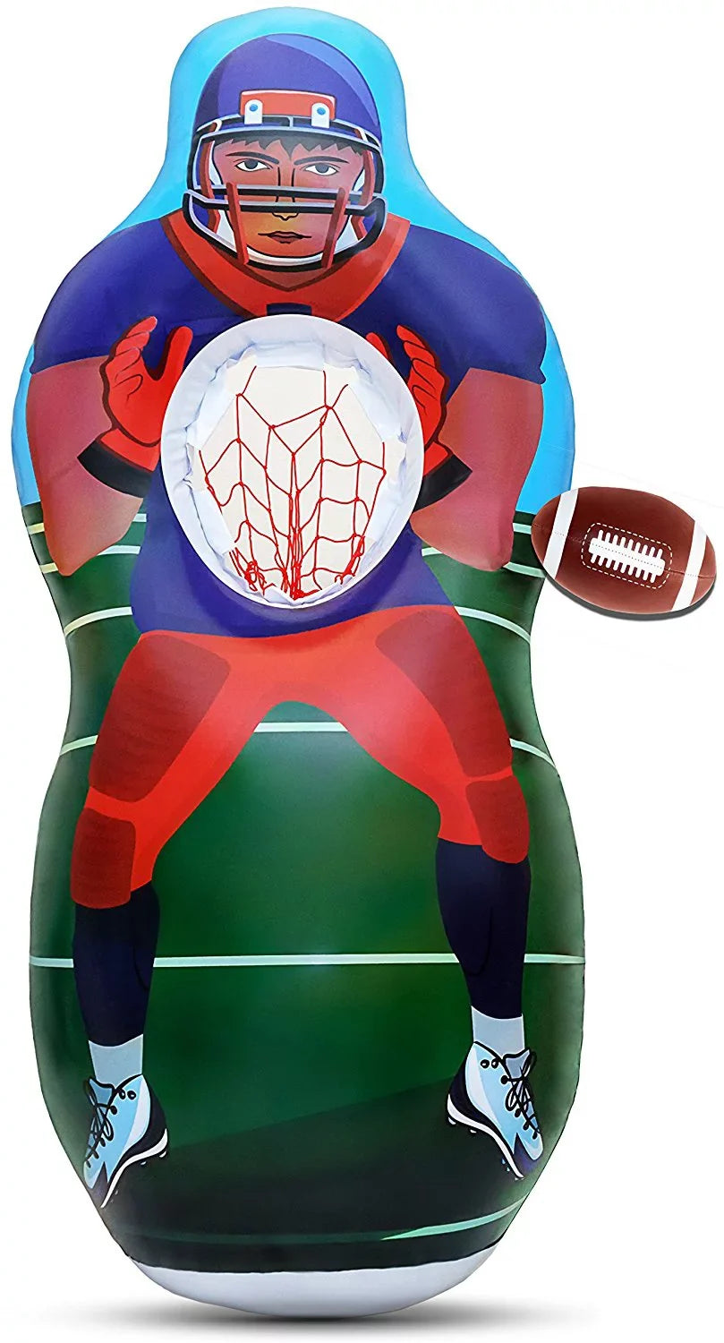 Inflatable Two Sided Football & Baseball Target Set - Includes One Inflatable 5 Foot Tall Target (Football Player on one side and Baseball Catcher on 2nd Side), a Soft Mini Football and Mini Baseball