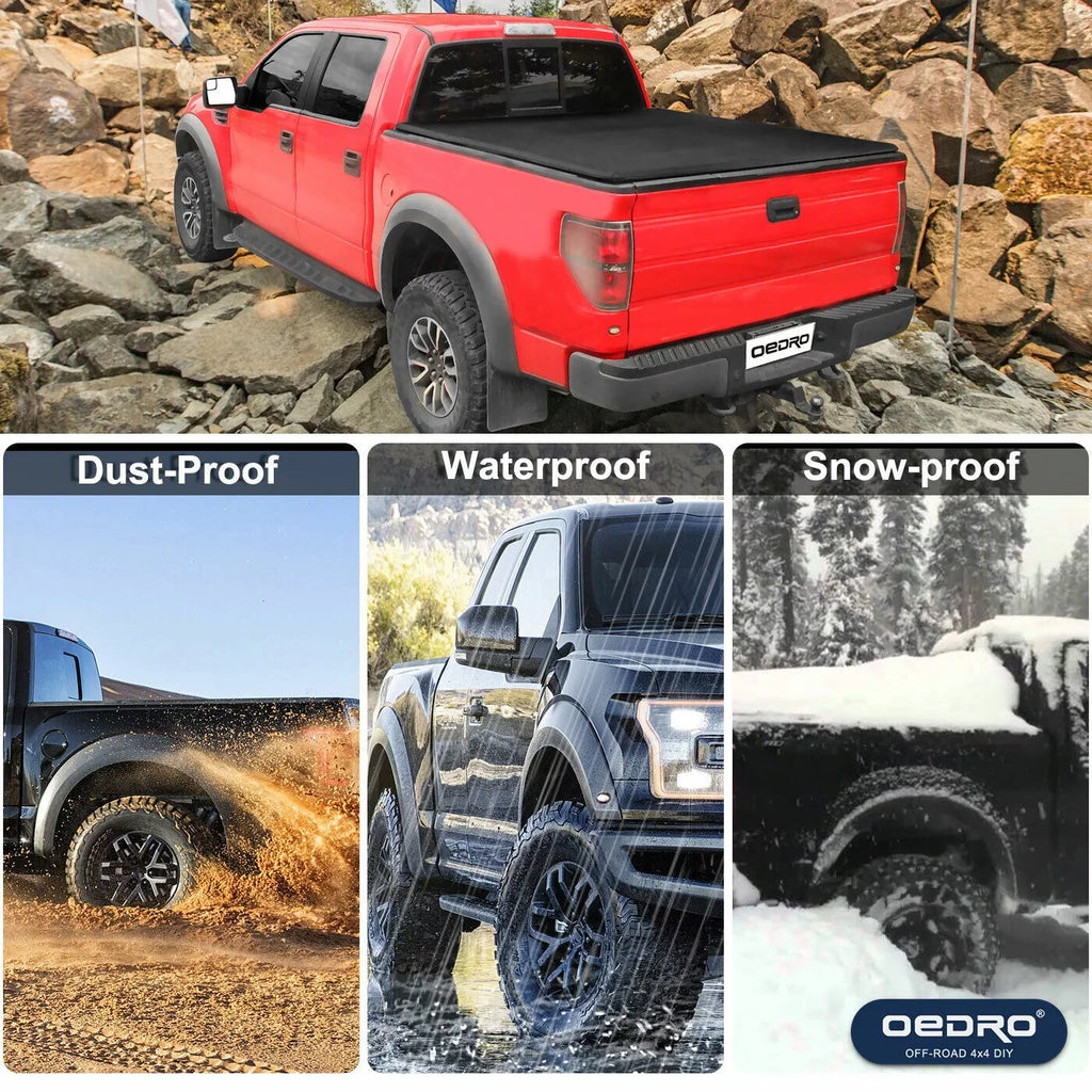 Ledkingdomus 8 Ft Soft Quad Fold Truck Bed Tonneau shield for 02-23 Dodge Ram 1500 /Ram 2500 3500