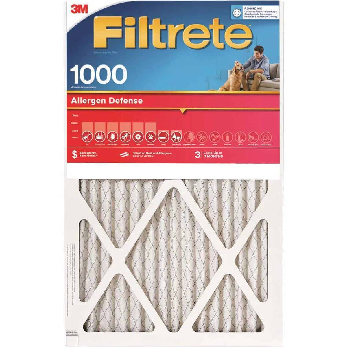 Allergen Defense 1000/1085 MPR Furnace Filter. x 1 In. x 25 In. 1 PK, Filtrete 16 In