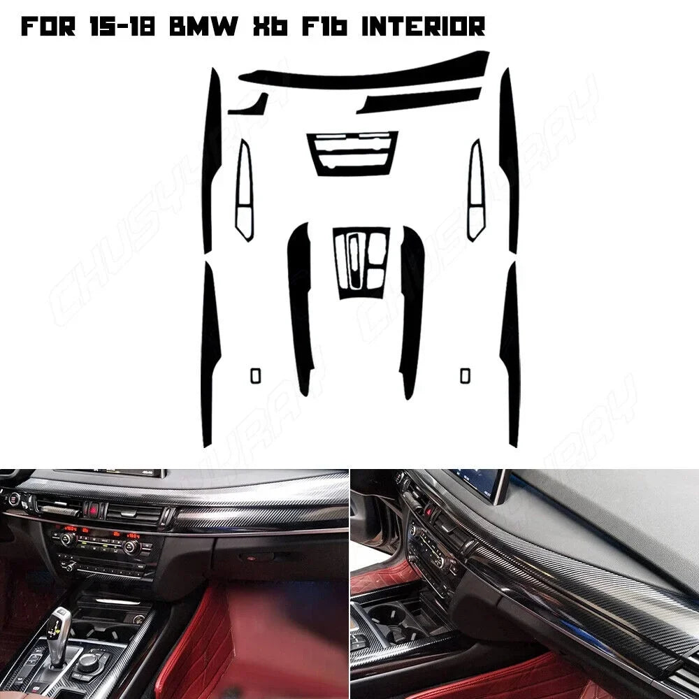 For  X6 F16 2015 2016 2017 2018 Black Interior wrap Trim  5D Carbon Fiber （For left-hand drive vehicles）