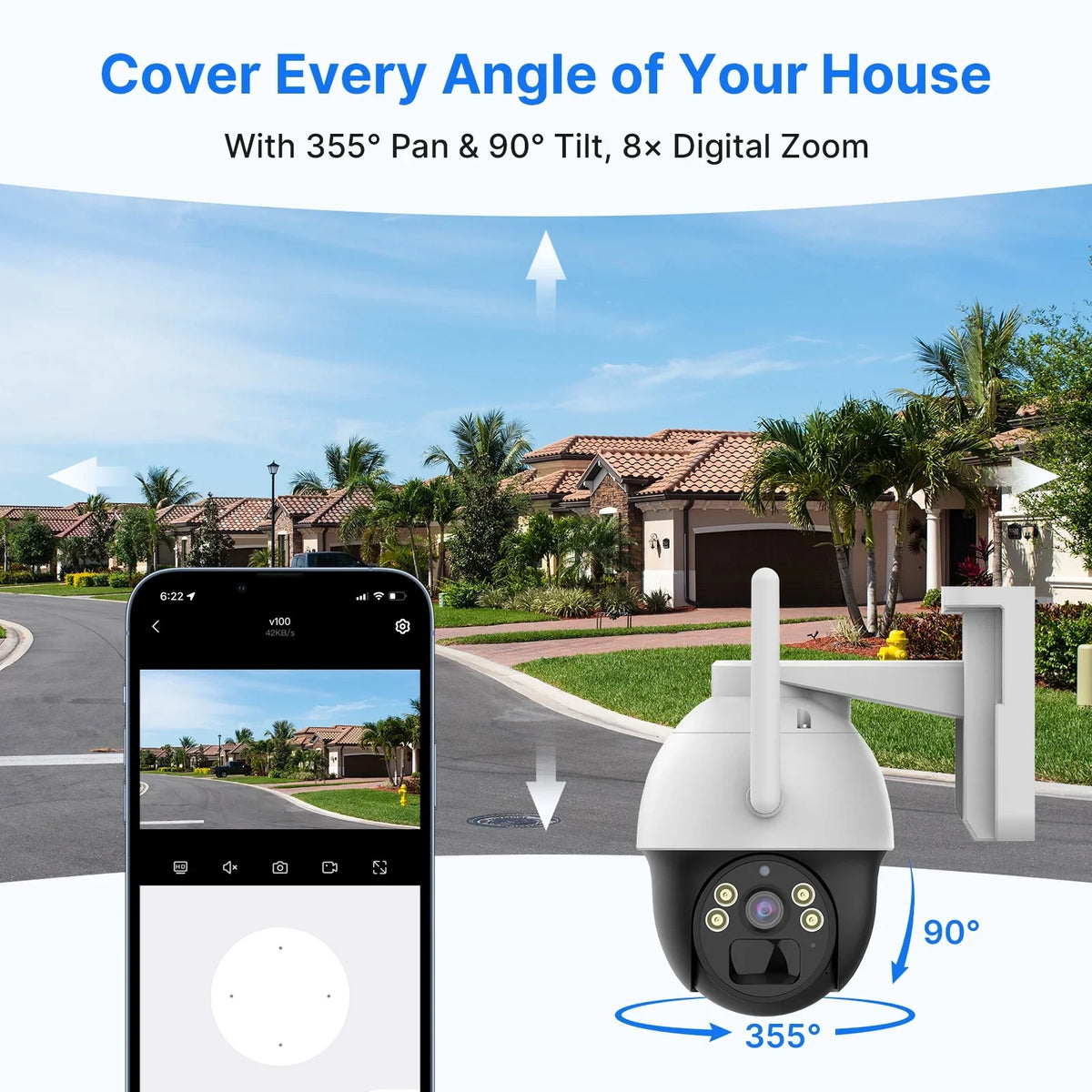 Hiseeu Rechargeable Battery 2K/3MP Solar Wireless Security Camera,360 View Pan/Tilt,8X digital zoom,2-Way Audio,Color Night Vision,Spotlights,SD Card Slot,Smart AI Detection