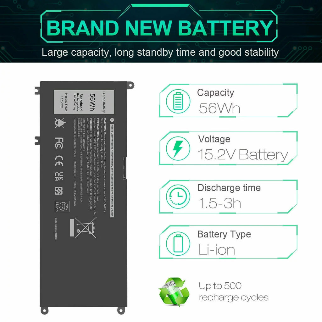 For  Latitude 3580 3590 Inspiron 7779 7786 Laptop 56Wh 4-Cell Battery 33YDH