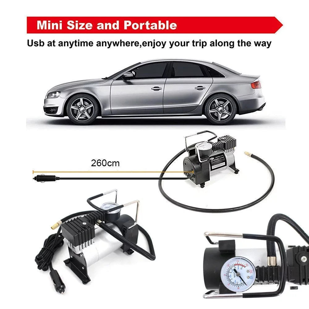 Jahy2Tech Black Portable Air Compressor 12V Electric Pump Quick Inflation 280W Roadside Assistance